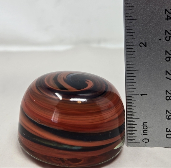 Paperweight Orange & Black Swirls Art Blown Glass Small Marble Like Look - Picture 6 of 7